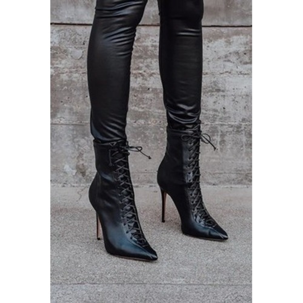 Schulz Tennie Pointed Toe Lace up Leather Boots NWOT Sz 7.5
